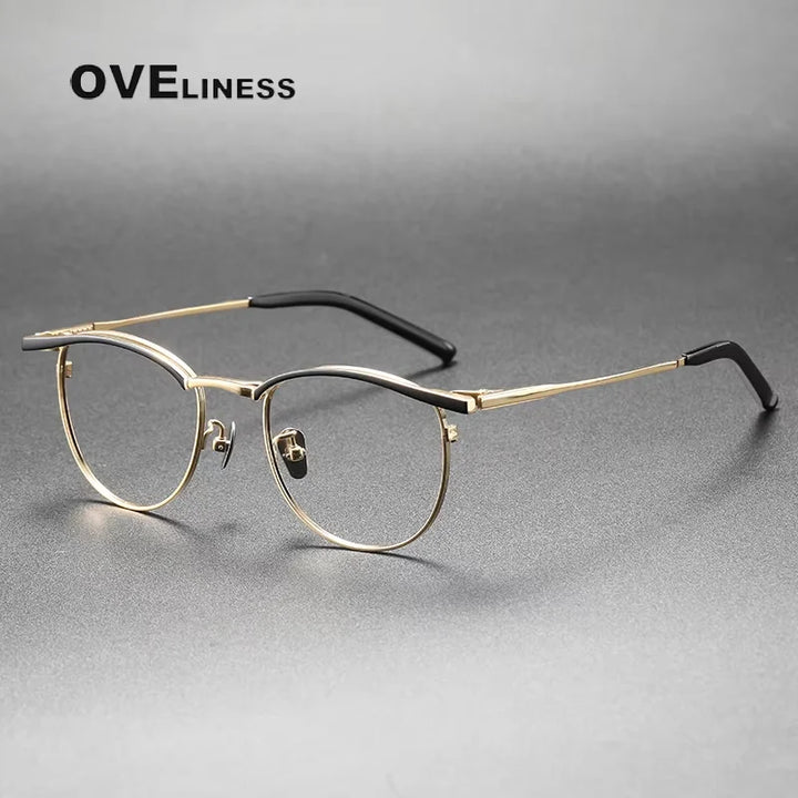 Oveliness Women's Full Rim Square Acetate Titanium Eyeglasses 71550 Full Rim Oveliness black gold