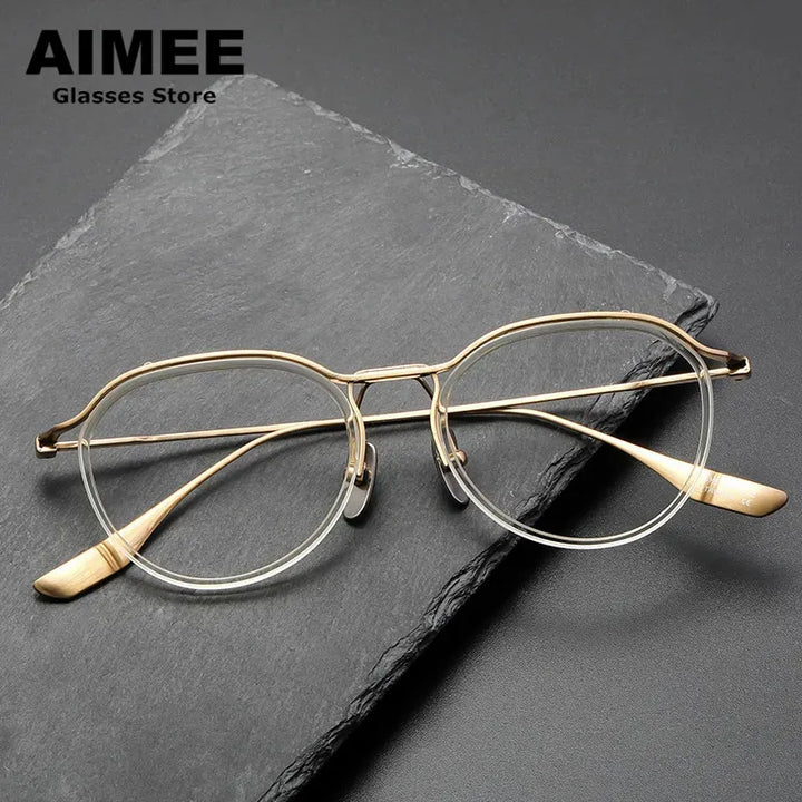 Aimee Unisex Semi Rim Brow Line Oval Titanium Acetate Eyeglasses 4131 Semi Rim Aimee