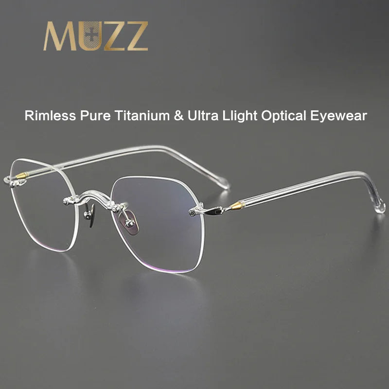 Muzz Women's Rimless Flat Top Polygon Titanium Eyeglasses 817122