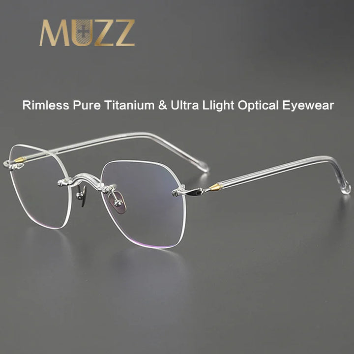 Muzz Women's Rimless Flat Top Polygon Titanium Eyeglasses 817122
