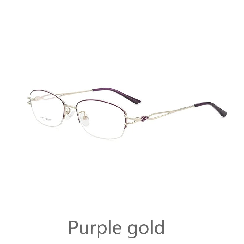 KatKani Womens Semi Rim Square Alloy Eyeglasses 1597 Semi Rim KatKani Eyeglasses Purple Silver  