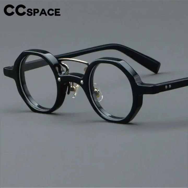 CCspace Unisex Full Rim Small Round Double Bridge Acetate Alloy Eyeglasses 57057 Full Rim CCspace