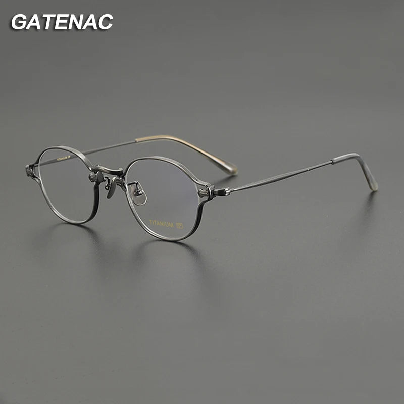 Gatenac Unisex Full Rim Round Small Titanium Eyeglasses Gxyj1199 Full Rim Gatenac
