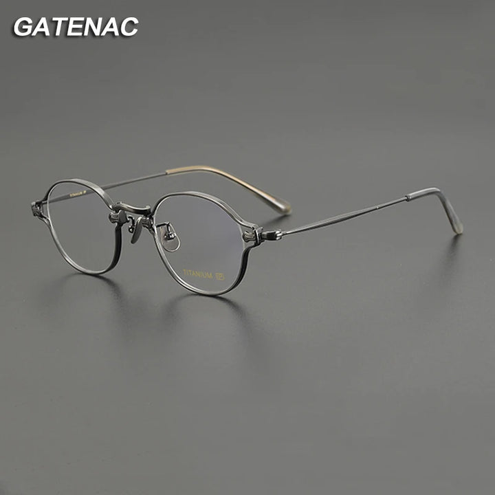 Gatenac Unisex Full Rim Round Small Titanium Eyeglasses Gxyj1199 Full Rim Gatenac