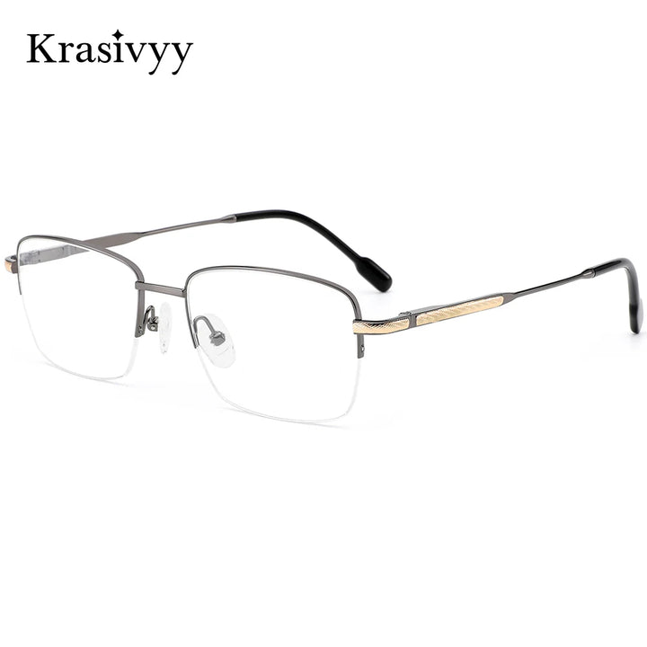 Krasivyy Men's Semi Rim Square Titanium Eyeglasses 350027
