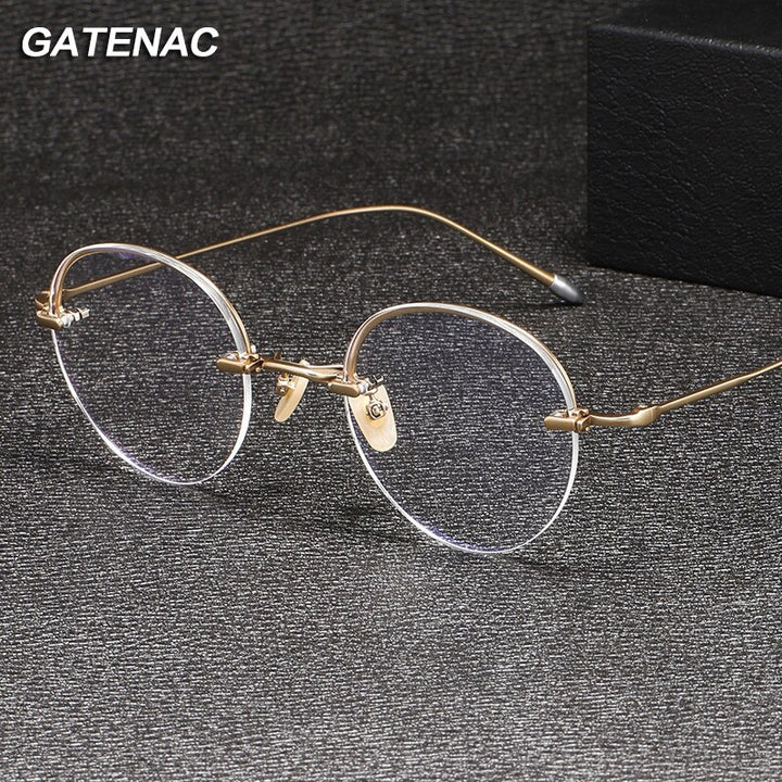 Gatenac Unisex Rimless Round Titanium Eyeglasses Gxyj1038 Rimless Gatenac