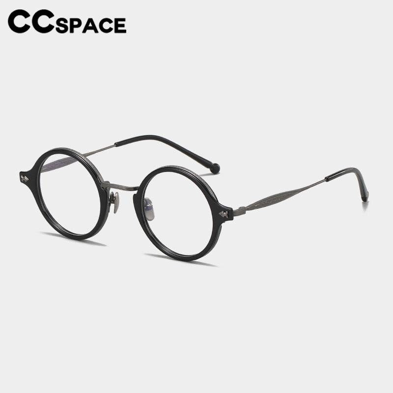 CCspace Unisex Full Rim Round Titanium Acetate Rivet Eyeglasses 56701 Full Rim CCspace