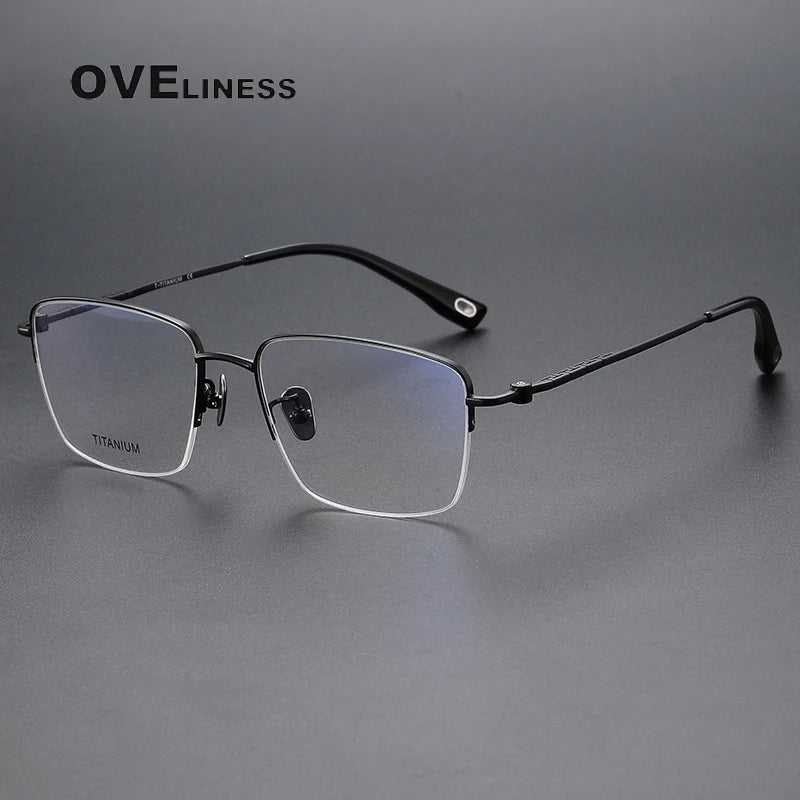 Oveliness Men's Semi Rim Square Titanium Eyeglasses 80911 Semi Rim Oveliness black  