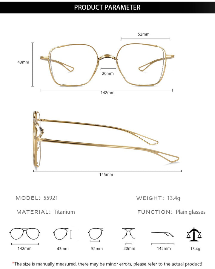 CCspace Unisex Full Rim Square Hand Crafted Titanium Eyeglasses 55921 Full Rim CCspace