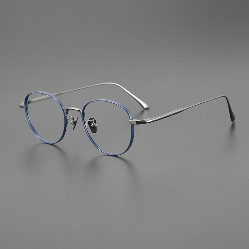 Gatenac Unisex Full Rim Round Titanium Eyeglasses Gxyj1098 Full Rim Gatenac Blue