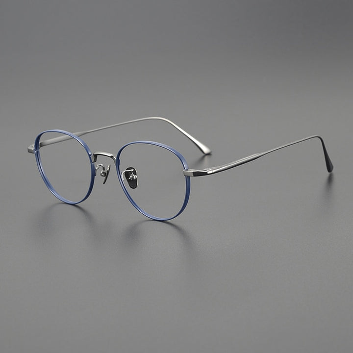 Gatenac Unisex Full Rim Round Titanium Eyeglasses Gxyj1098 Full Rim Gatenac Blue