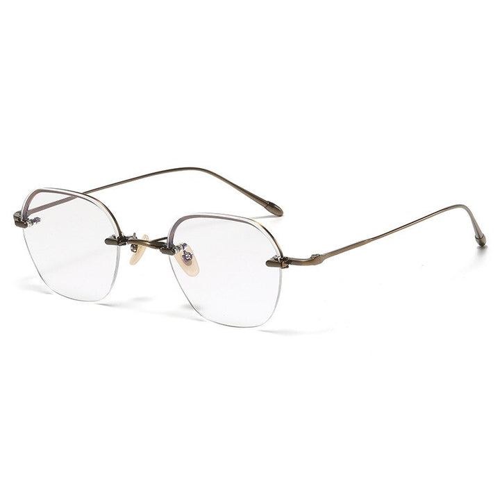 Gatenac Unisex Full Rim Irregular Square Titanium Eyeglasses Gxyj1039 Full Rim Gatenac Bronze