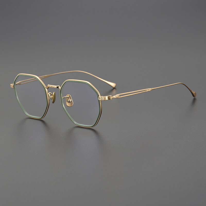 Gatenac Unisex Full Rim Polygon Titanium Eyeglasses Gxyj1124 Full Rim Gatenac Green Gold