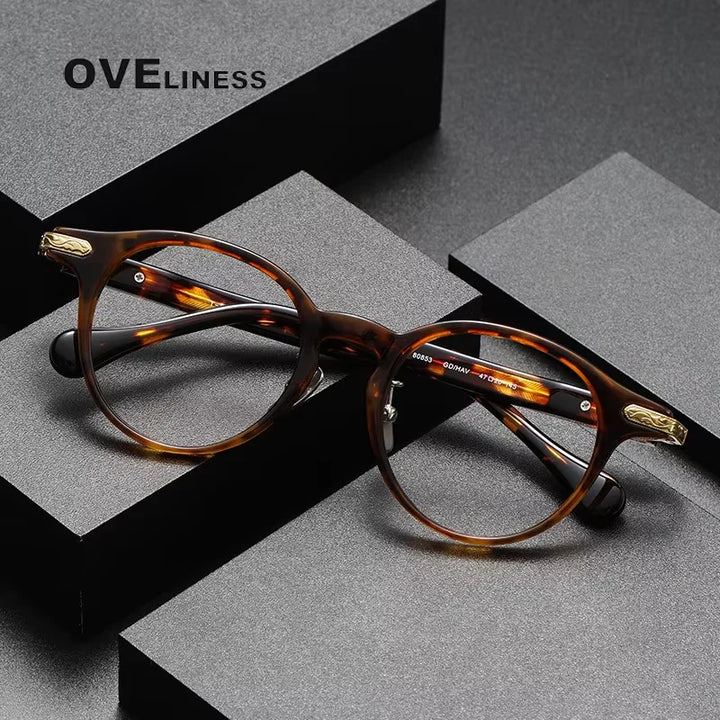 Oveliness Unisex Full Rim Round Oval Acetate Titanium Eyeglasses 80853 Full Rim Oveliness