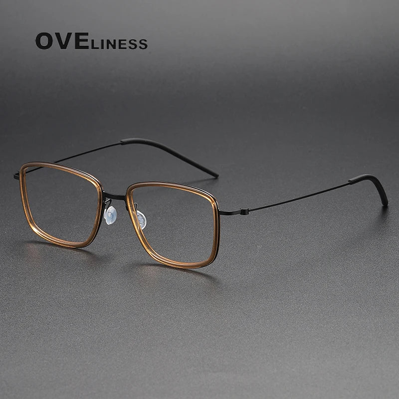 Oveliness Unisex Full Rim Polygon Acetate Titanium Eyeglasses 5803 Full Rim Oveliness tea black