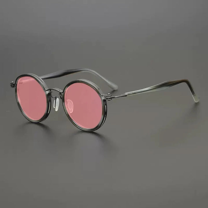 Gatenac Unisex Full Rim Round Polarized Acetate Titanium Sunglasses Mo10 Sunglasses Gatenac Stripe Pink