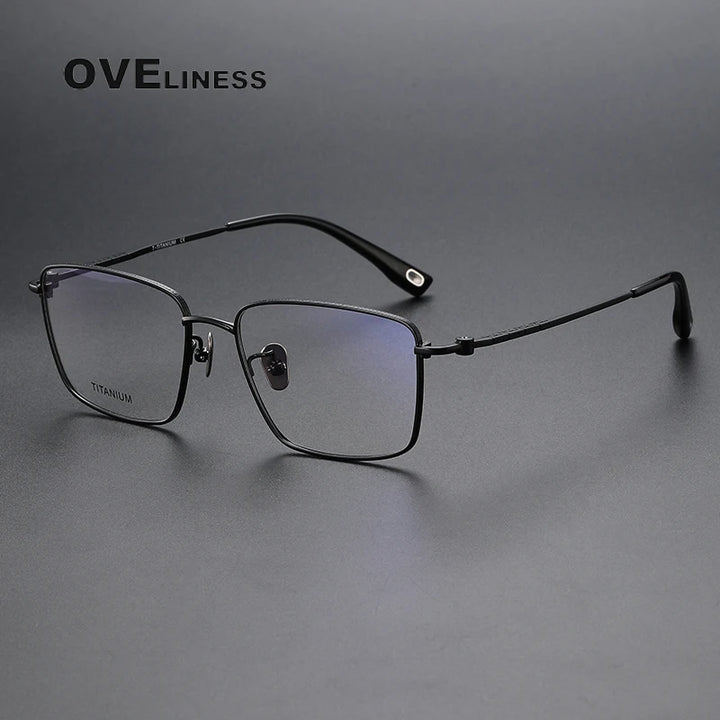 Oveliness Men's Full Rim Square Titanium Eyeglasses 80910 Full Rim Oveliness black  