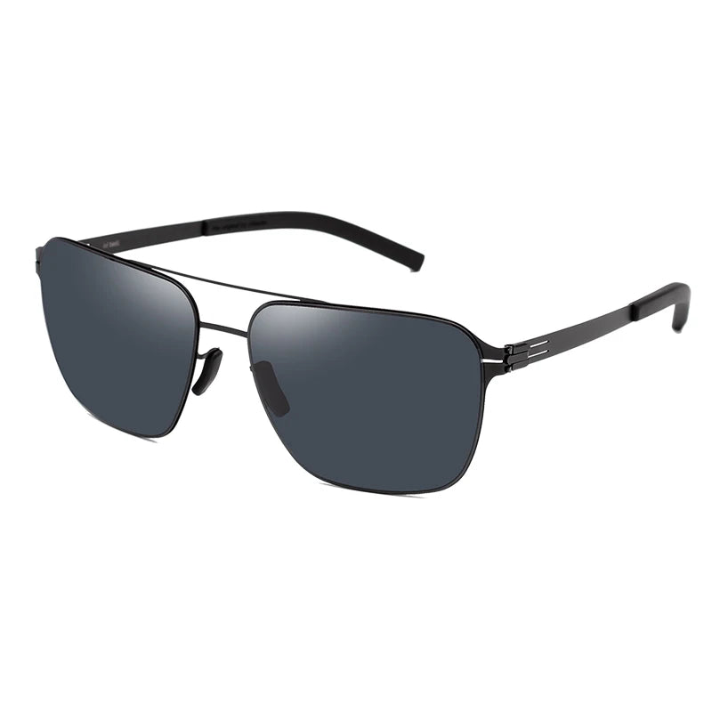 Black Mask Men's Full Rim Square Double Bridge Stainless Steel Sunglasses 491759 Full Rim Black Mask Black-Gray Black