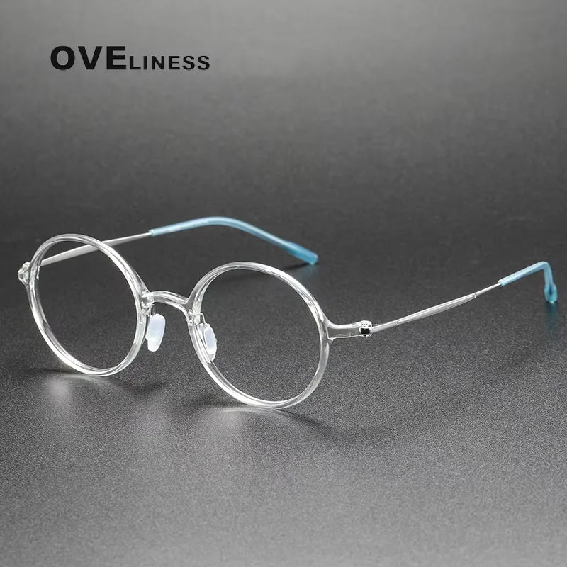 Oveliness Women's Full Rim Round Acetate Titanium Eyeglasses 88635 Full Rim Oveliness transparent