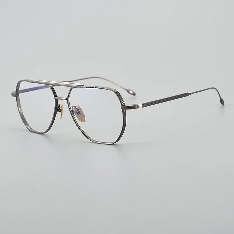 Black Mask Unisex Full Rim Oval Double Bridge Titanium Eyeglasses Jr39 Full Rim Black Mask Gun Gray