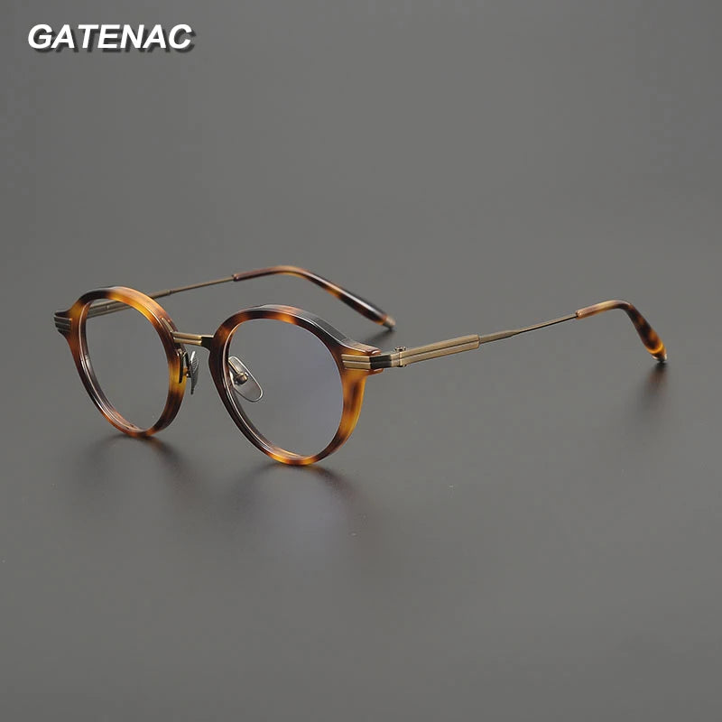 Gatenac Unisex Full Rim Oval Round Acetate Titanium Eyeglasses G9828