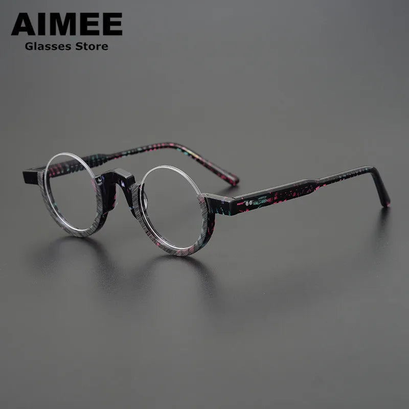 Aimee Unisex Semi Rim Round Acetate Eyeglasses 14230 Semi Rim Aimee Muilt-Color