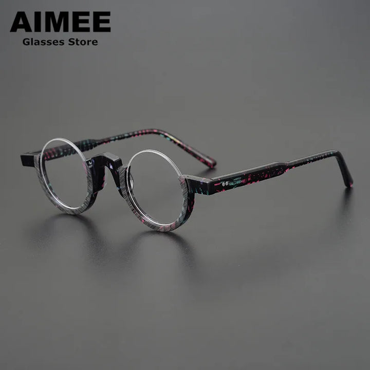 Aimee Unisex Semi Rim Round Acetate Eyeglasses 14230 Semi Rim Aimee Muilt-Color