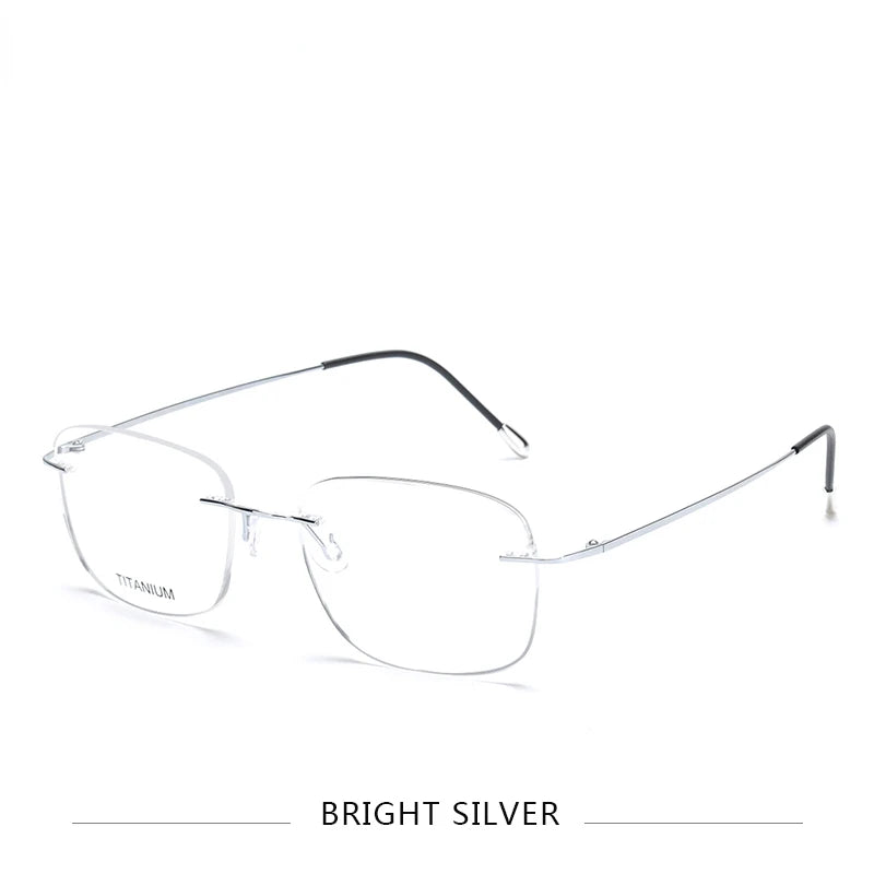 Brightzone Unisex Rimless Oval Square Titanium Eyeglasses 71610 Rimless Brightzone Bright Silver