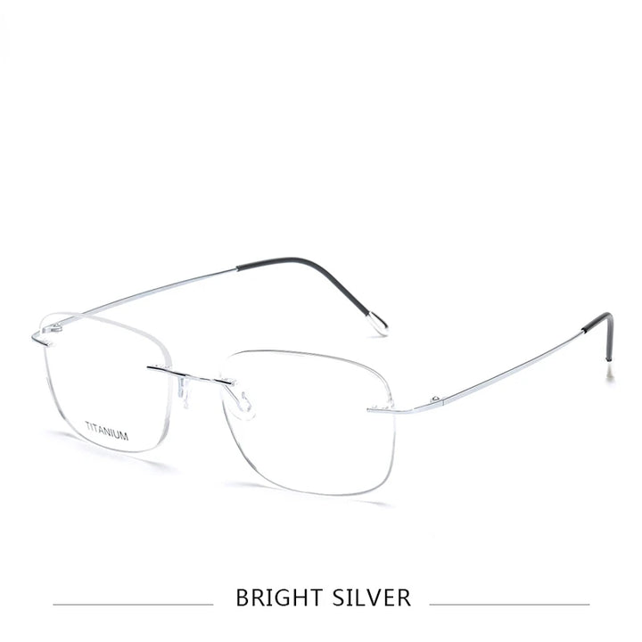 Brightzone Unisex Rimless Oval Square Titanium Eyeglasses 71610 Rimless Brightzone Bright Silver