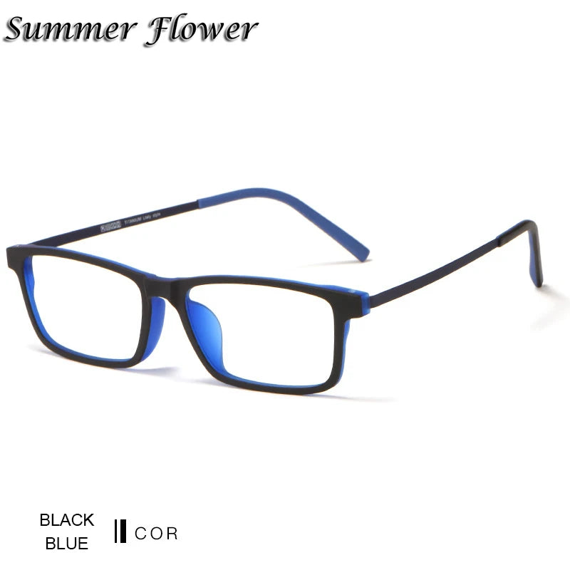 Summer Flower Unisex Full Rim Square Tr 90 Titanium Eyeglasses 88836 Full Rim Summer Flower Black Blue