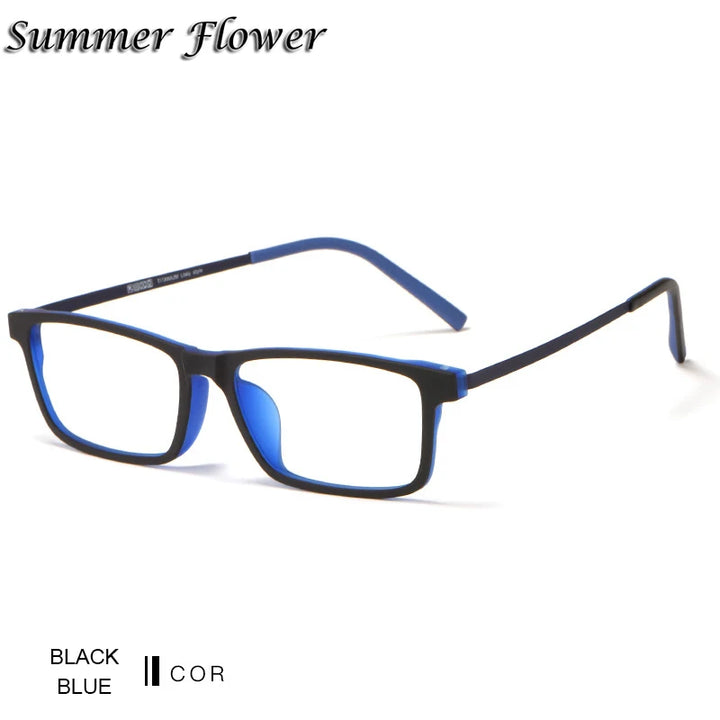 Summer Flower Unisex Full Rim Square Tr 90 Titanium Eyeglasses 88836 Full Rim Summer Flower Black Blue
