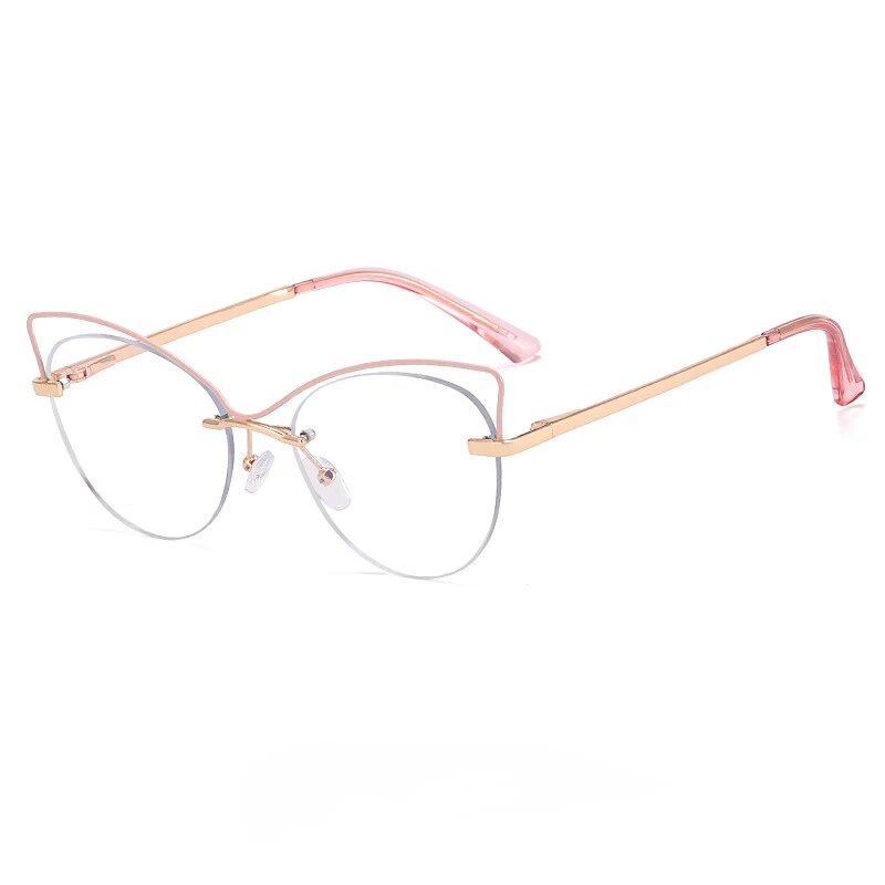 CCspace Women's Semi Rim Cat Eye Alloy Eyeglasses 57026 Semi Rim CCspace C4Pink
