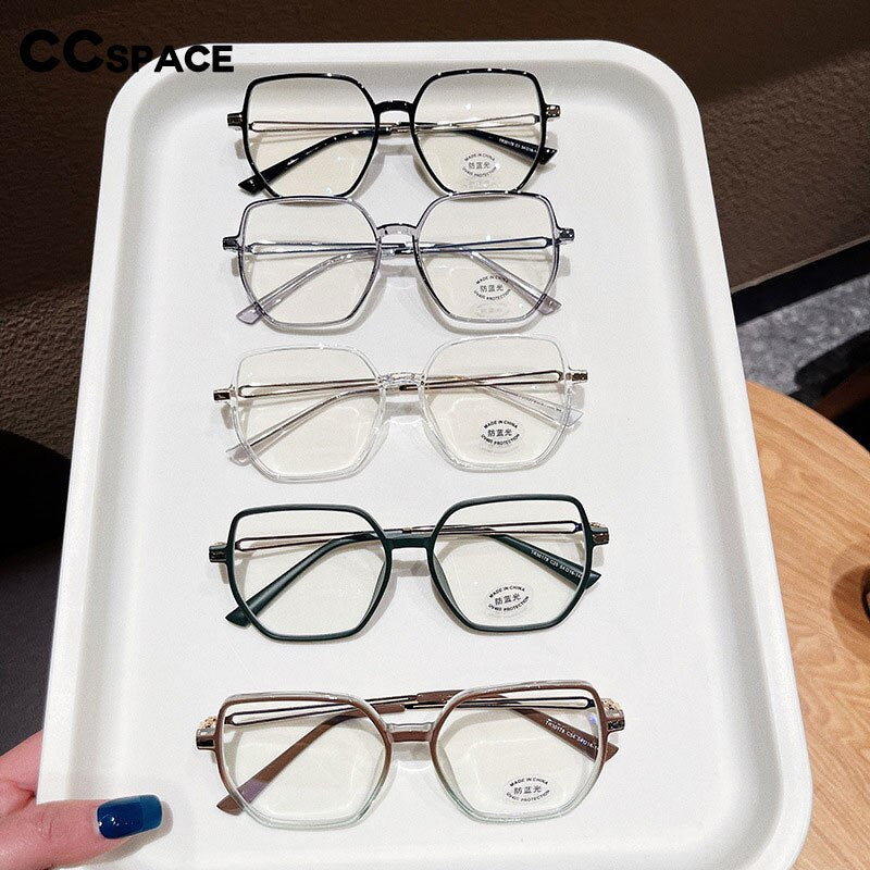 CCspace Unisex Full Rim Polygon Square Tr 90 Titanium Eyeglasses 55886 Full Rim CCspace