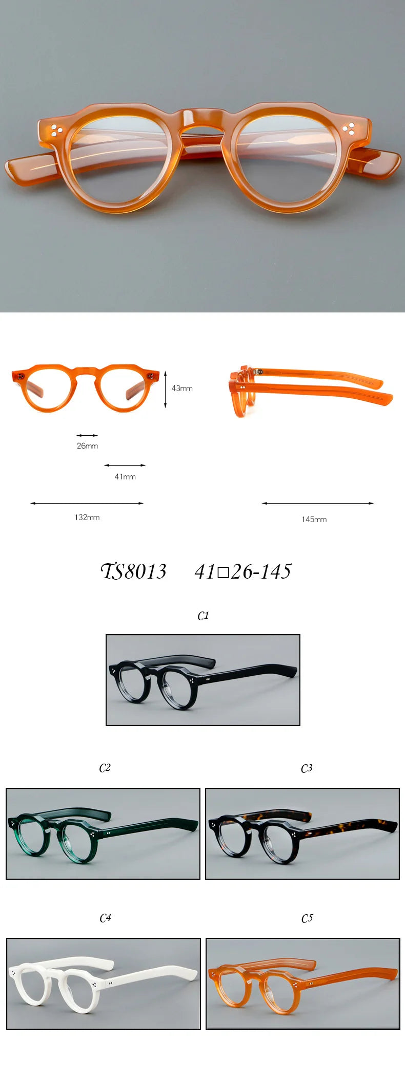 Nobler Unisex Full Rim Flat Top Round Thick Acetate Eyeglasses 8013 Full Rim Nobler