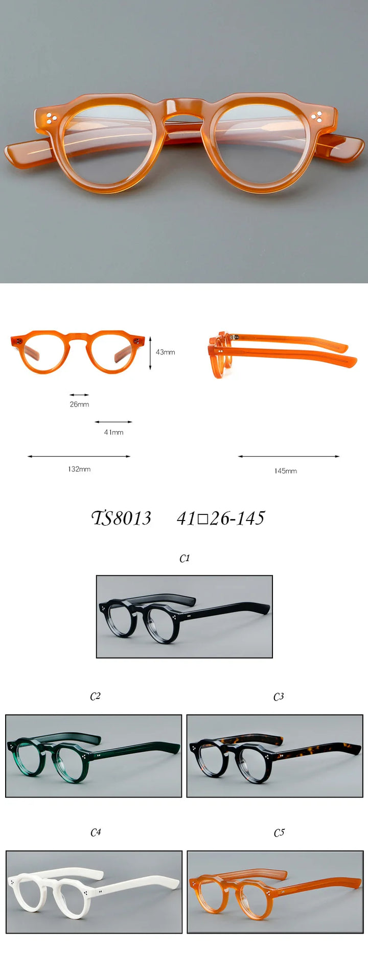 Nobler Unisex Full Rim Flat Top Round Thick Acetate Eyeglasses 8013 Full Rim Nobler