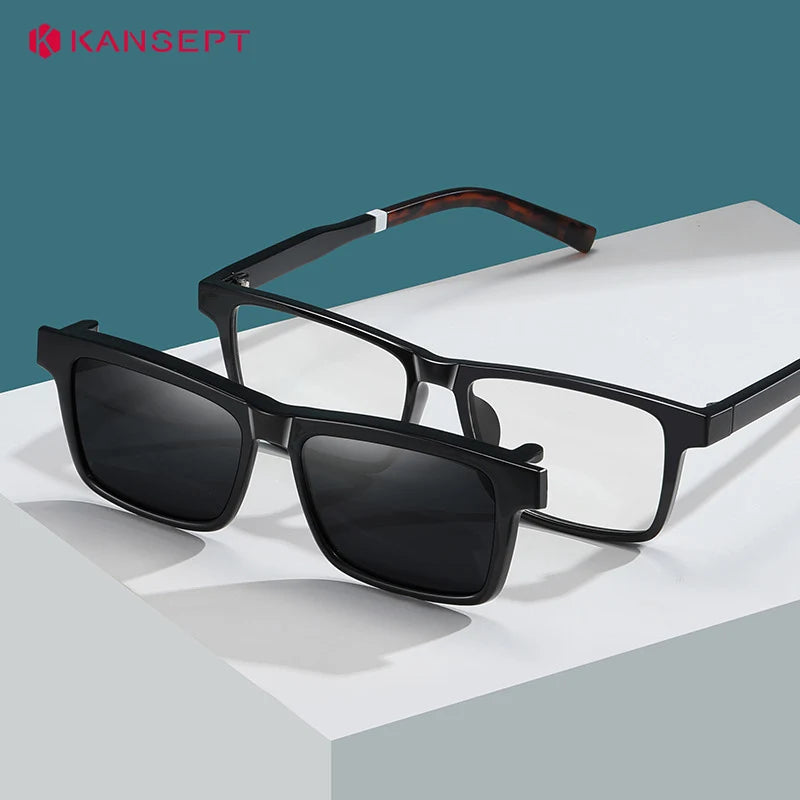 Kansept Unisex Full Rim Square Tr 90 Alloy Reading Glasses Clip On Sunglasses 57703