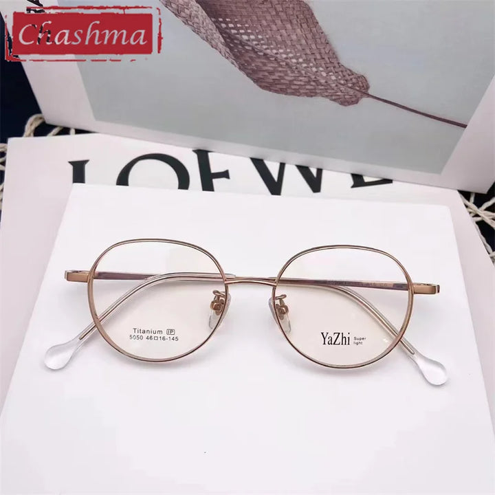 Chashma Ottica Unisex Full Rim Round Titanium Eyeglasses 5050 Full Rim Chashma Ottica Rose Gold