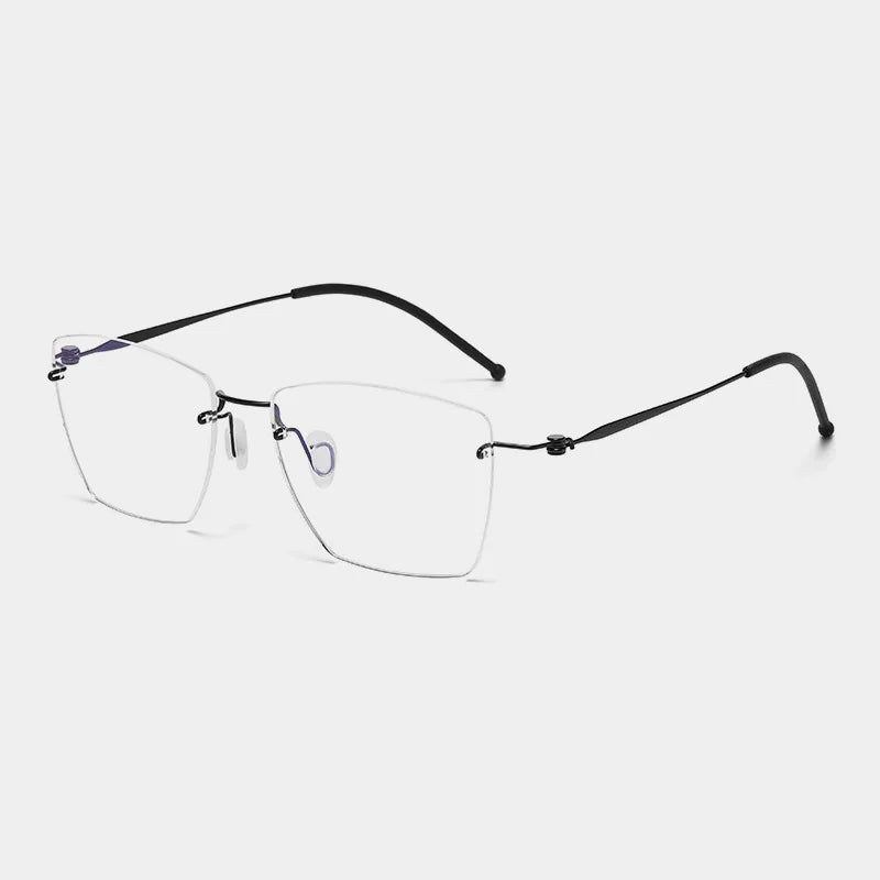 Hdcrafter Unisex Rimless Polygon Square Titanium Eyeglasses 5938 Rimless Hdcrafter Eyeglasses Black