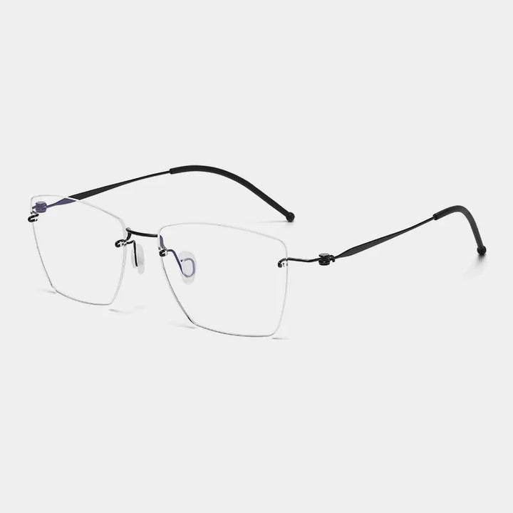 Hdcrafter Unisex Rimless Polygon Square Titanium Eyeglasses 5938 Rimless Hdcrafter Eyeglasses Black