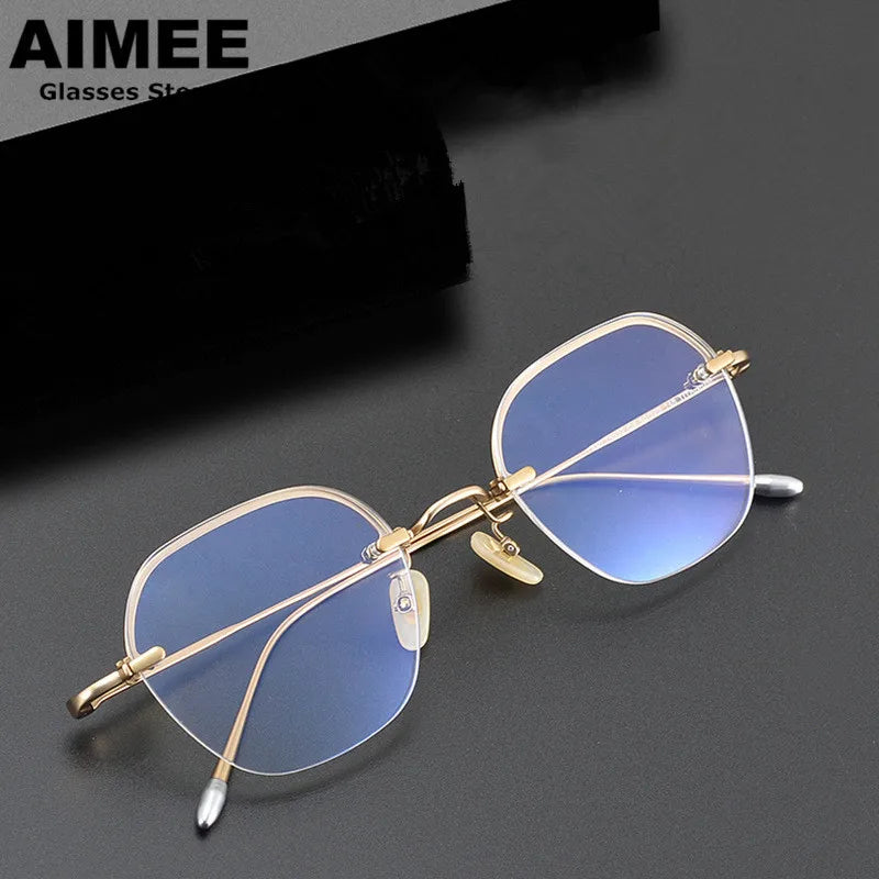 Aimee Unisex Semi Rim Polygon Square Titanium Eyeglasses 102008 Semi Rim Aimee
