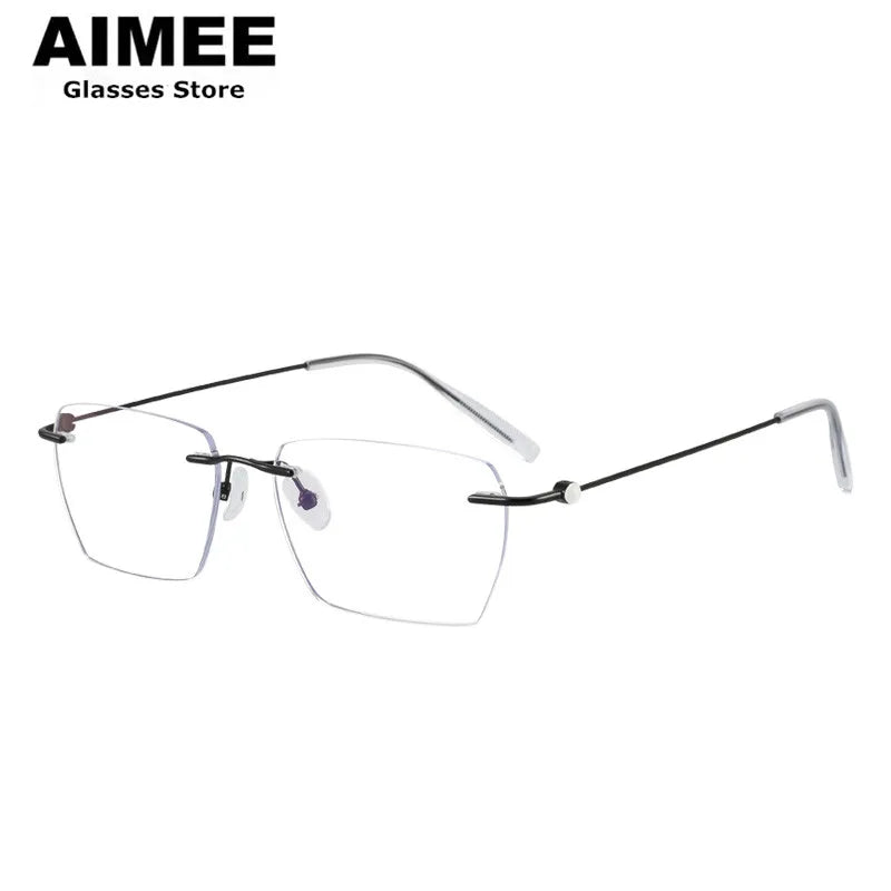 Aimee Men's Rimless Square Polygon Titanium Eyeglasses 14256 Rimless Aimee Black