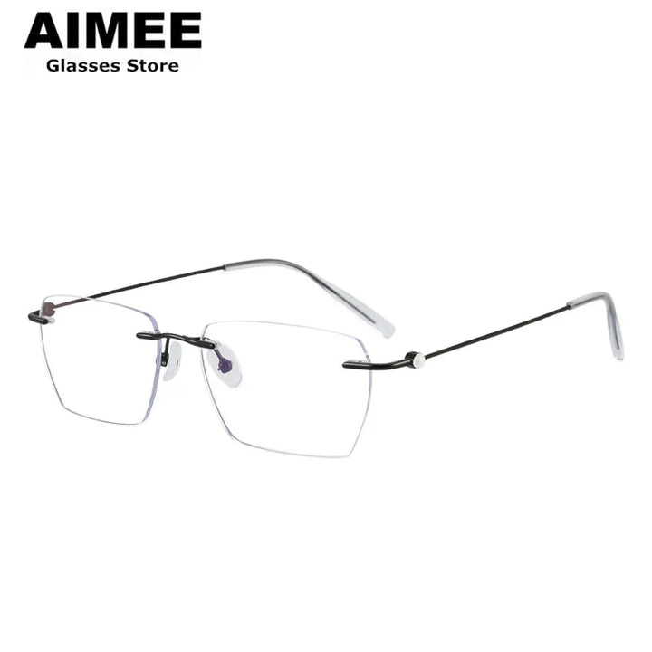 Aimee Men's Rimless Square Polygon Titanium Eyeglasses 14256 Rimless Aimee Black