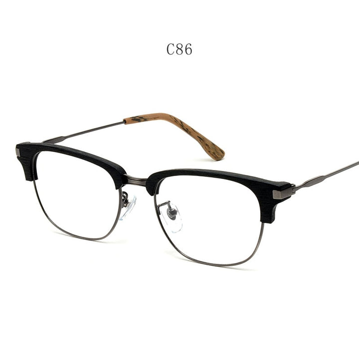 Hdcrafter Men's Full Rim Square Wood Eyeglasses GA00345 Full Rim Hdcrafter Eyeglasses Black-Brown-C86