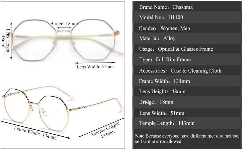 Chashma Ottica Women's Full Rim Polygon Alloy Eyeglasses 91100/01