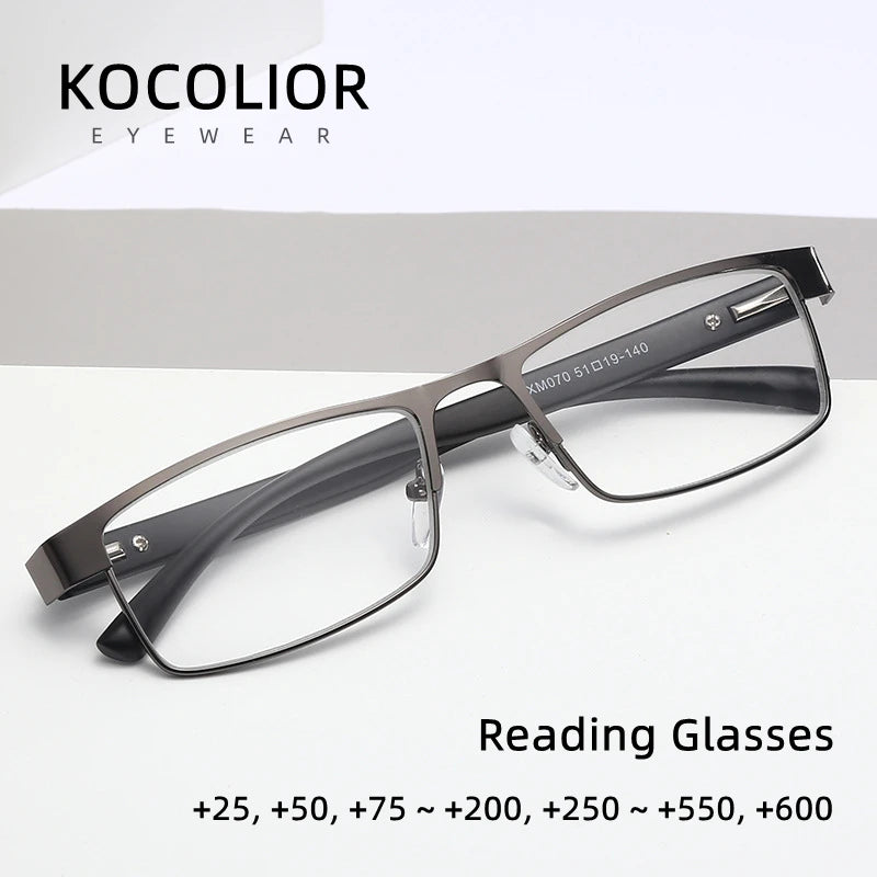 Kocolior Men's Full Rim Square Stainless Steel Reading Glasses 429070