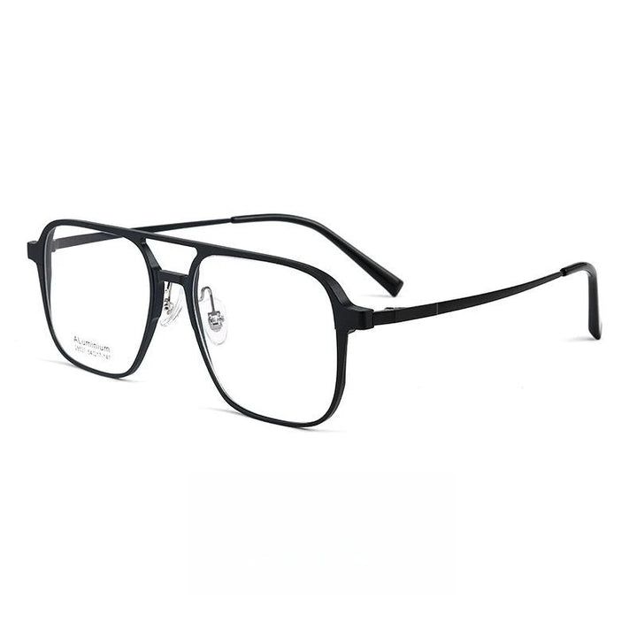 Hdcrafter Men's Full Rim Large Square Double Bridge Titanium Eyeglasses 28537 Full Rim Hdcrafter Eyeglasses Black  