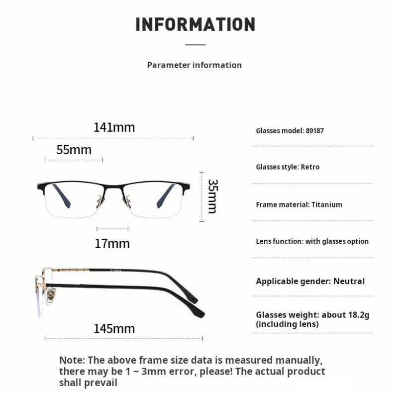 Momoja Men's Semi Rim Square Polygon Titanium Eyeglasses 89187