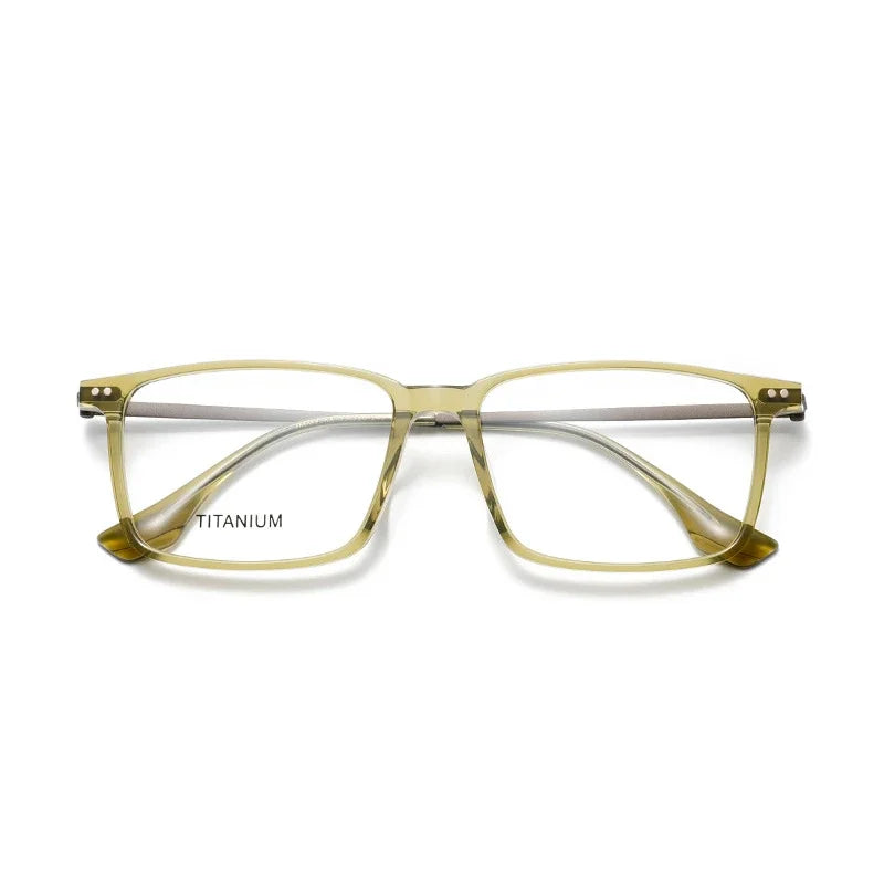 Muzz Men's Full Rim Square Acetate Titanium Eyeglasses 85295 Full Rim Muzz transparent Green