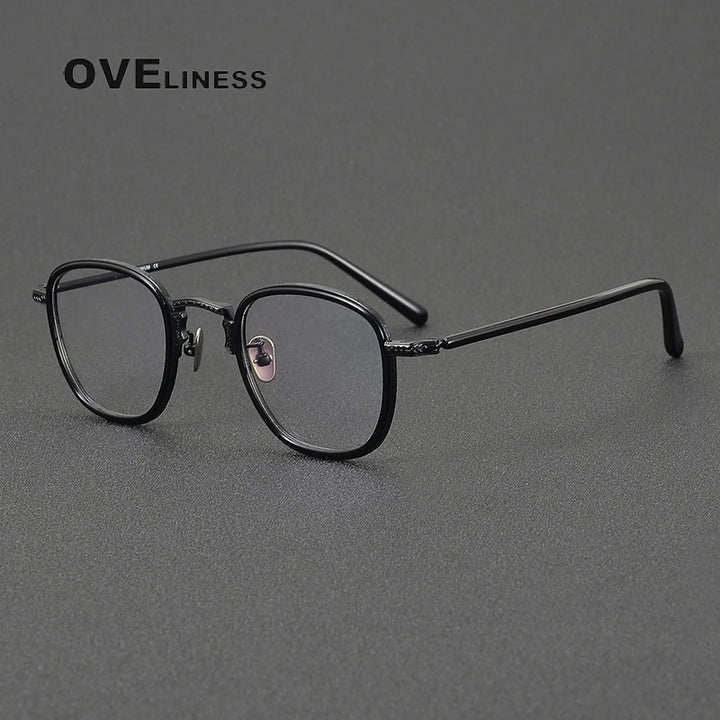 Oveliness Women's Full Rim Square Acetate Titanium Eyeglasses 14043 Full Rim Oveliness black