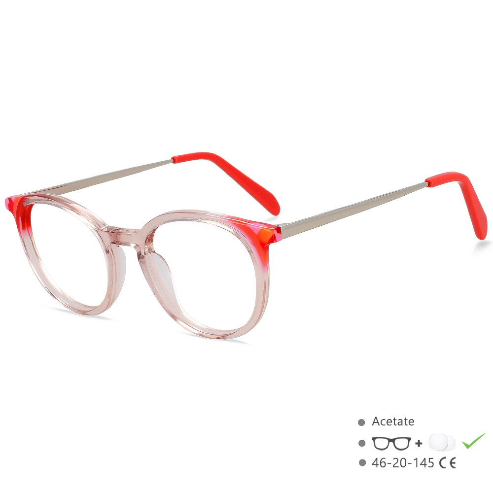 CCspace Unisex Full Rim Small Round Acetate Eyeglasses 55912 Full Rim CCspace Pink China